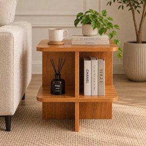 Solid Pine Side Table, Wooden End Table with Storage, Bedside Nightstand, Sofa Side Table, Small Bookshelf, Living Room Furniture