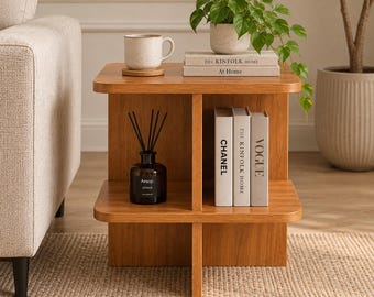 Massief grenen bijzettafel, houten bijzettafel met opbergruimte, nachtkastje naast het bed, bijzettafel naast de bank, kleine boekenplank, woonkamermeubels