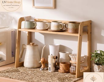 Handmade Bamboo Countertop Organizer, Coffee Bar, Desk, and Makeup Table Shelf.