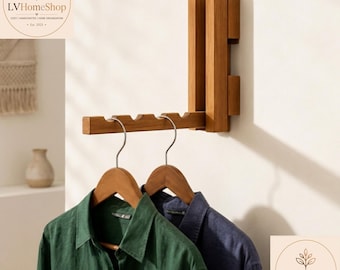 Tendedero de pared plegable, organizador de lavandería de madera, ahorra espacio.