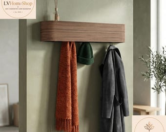 Handmade Wooden Coat Rack Shelf | Acacia & Walnut Wall Hooks