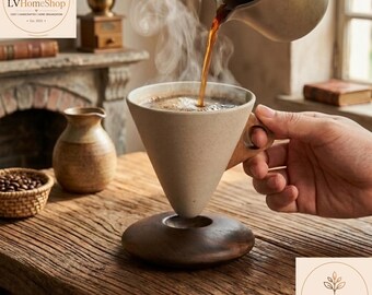 Handmade Ceramic Coffee Mug | Wooden Handle Artisan Cup