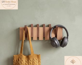 Handmade Walnut Oak Coat Rack | Wooden Wall Hooks Organizer
