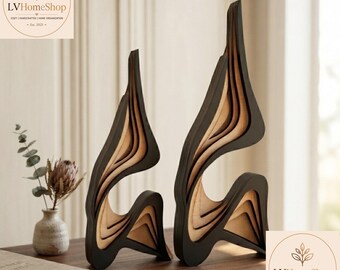 Modern Abstract Wooden Sculpture, Handmade Minimalist Table Decor