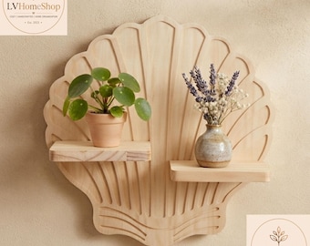 Handmade Pine Wood Seashell Wall Shelf | Coastal Beach Decor