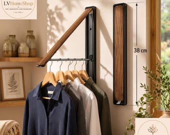 Handmade Foldable Wall Coat Rack, Solid Wood Space Saver Organizer