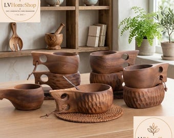 Hand Carved Acacia Wood Kuksa Cup, Nordic Camping Mug