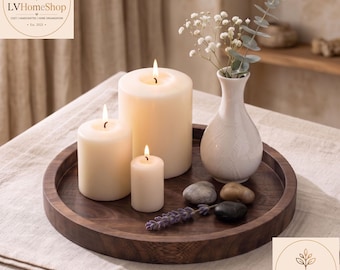 Handmade Solid Wood Round Tray | Rustic Farmhouse Decor Plate