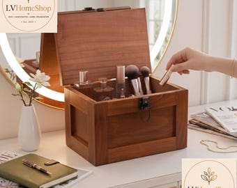Lockable Pine Storage Box, Handmade Desk Organizer & Keepsake Box