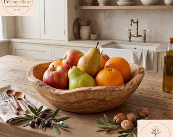 Handmade Olive Wood Fruit Bowl Rustic Wooden Serving Bowl Decor