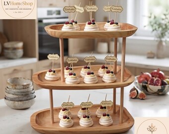 Handmade Olive Wood 3 Tier Serving Stand Rustic Display Tray Rack