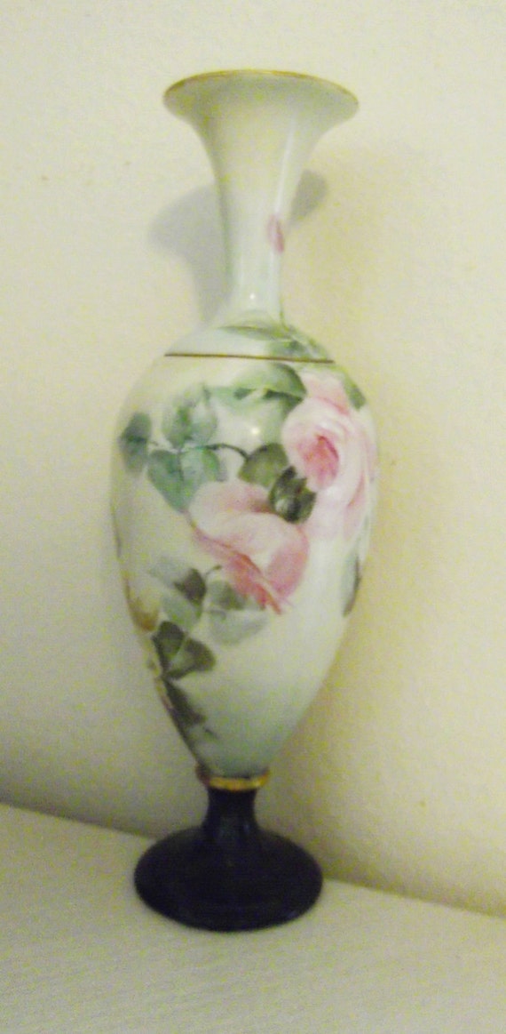 American Belleek Porcelain Hand Painted Floral Vase Etsy
