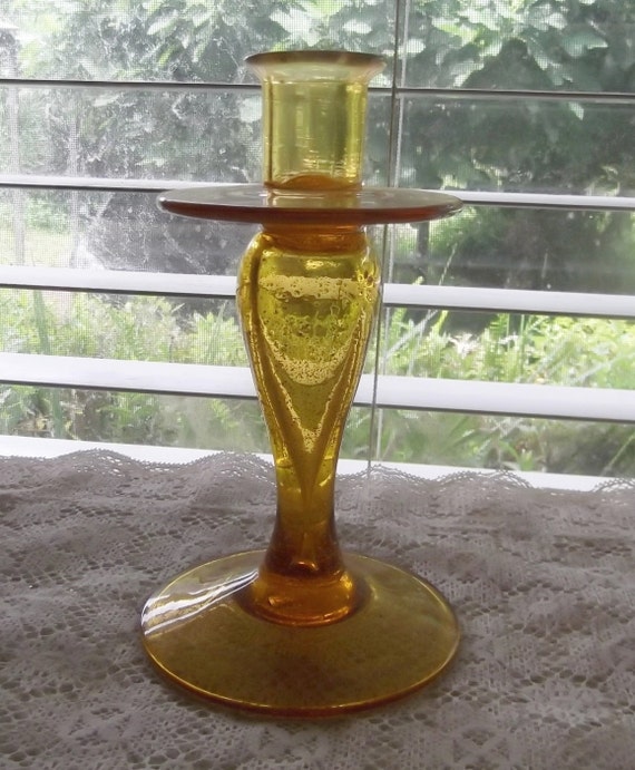 Large Rustic Antique Amber Glass Candle Holder Etsy