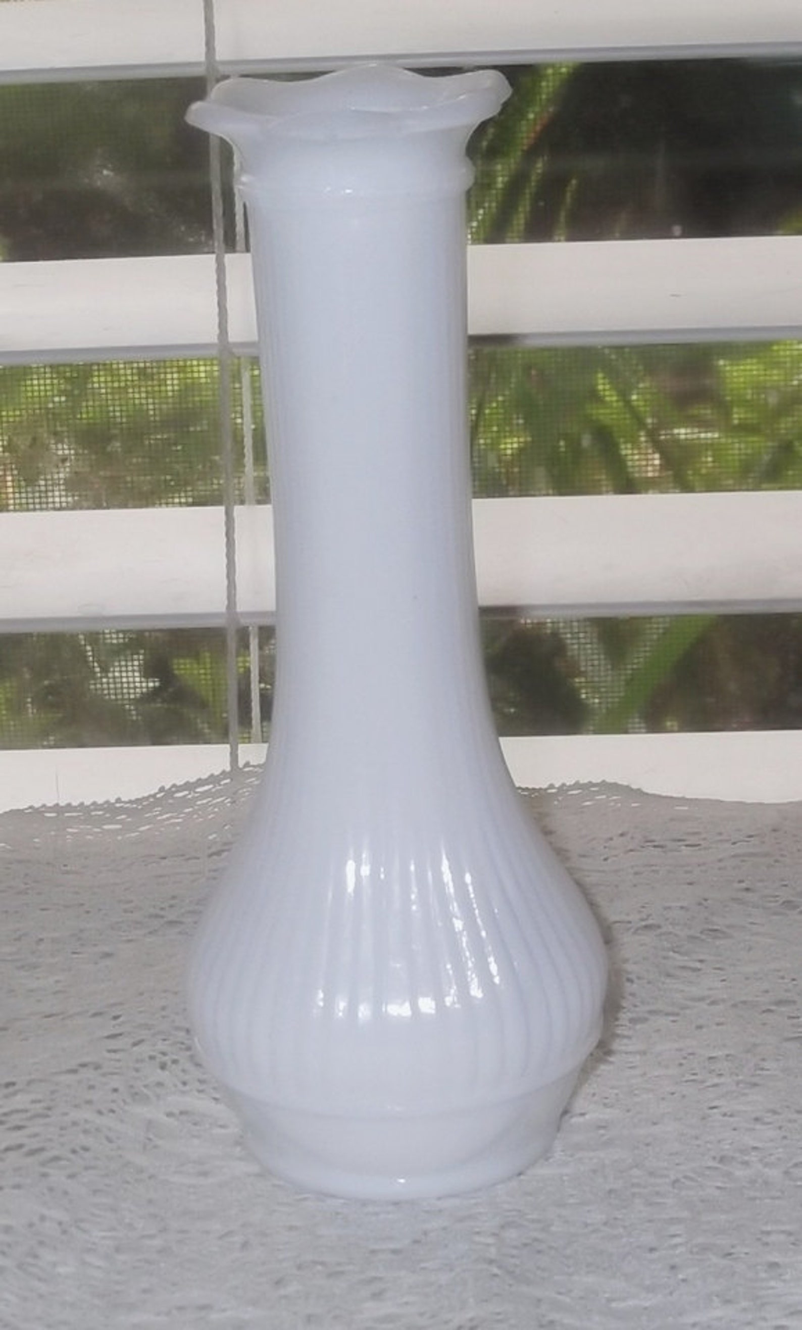 Milk Glass Striped Bud Vase with Fluted Rim Etsy