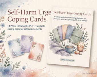 Self-Harm Urge Coping Cards | For Therapists | Self-Harm Coping & Regulation Skills | 14 Page Printable Therapy Resource
