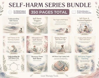 Self Harm Workbook Bundle | Self Harm Therapy Worksheets | 12 Printable Workbooks | 350 Page Mental Health Bundle | Therapist Resource