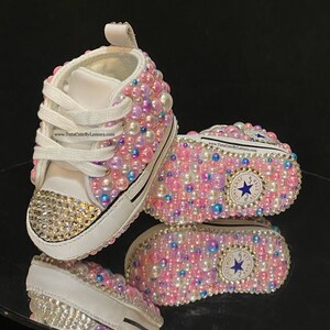 Custom Infant soft bottom Pearl Chucks with Crystals