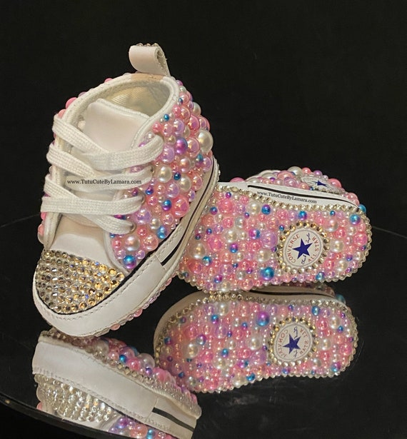 Custom Infant Soft Bottom Pearl Chucks With Crystals