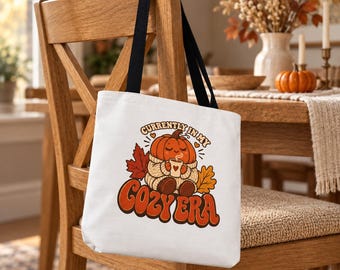 Cozy Era Pumpkin Tote Bag, Fall Coffee Lover Gift, Autumn Seasonal Design