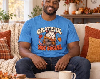 Grateful Not Social Opossum Thanksgiving Tee, Introvert Fall Shirt