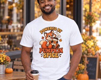 Powered by Pumpkin Spice T-Shirt, Cute Fall Fox Shirt, Autumn Coffee Shirt, Cozy Fall Graphic Tee