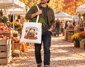Grateful Not Social Tote Bag, Funny Thanksgiving Opossum Fall Humor Bag