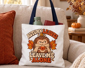 Hedgehog Autumn Leaves Tote Bag, Funny Fall Shopping Bag (13-18 Inch)