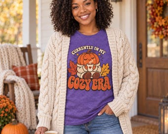 Currently In My Cozy Era Shirt, Cute Pumpkin Fall Leaves Tee, Fall Lover Gift