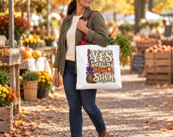 Witchy Halloween Tote Bag, Broomstick Design, Funny Gift (13-18 Inch)
