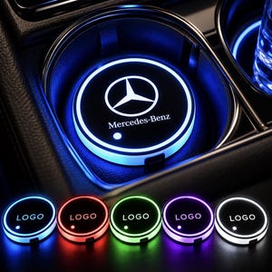 LED-underlägg för mugghållare till bilen, upplyst logotyp för dryck Mercedes biltillbehör present BMW