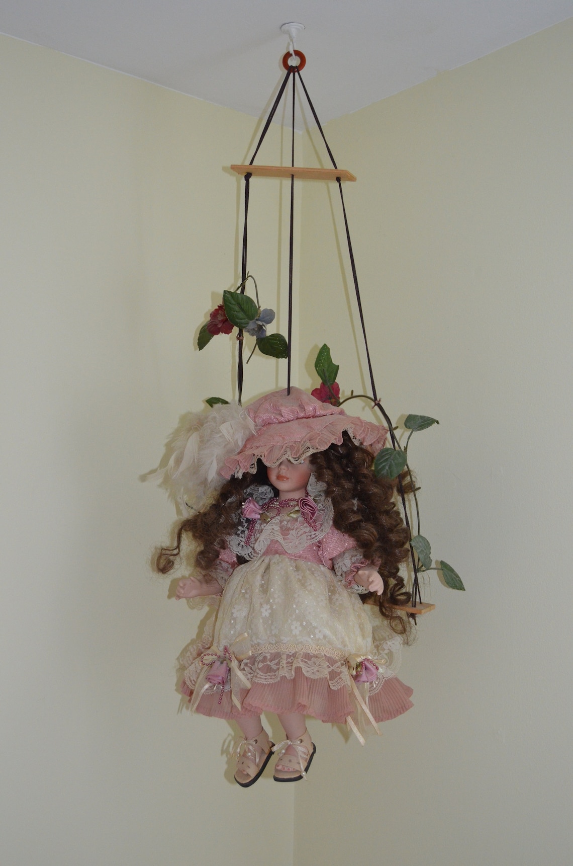 Vintage Cathay CollectionPorcelain Doll on Swing Curly Hair Etsy