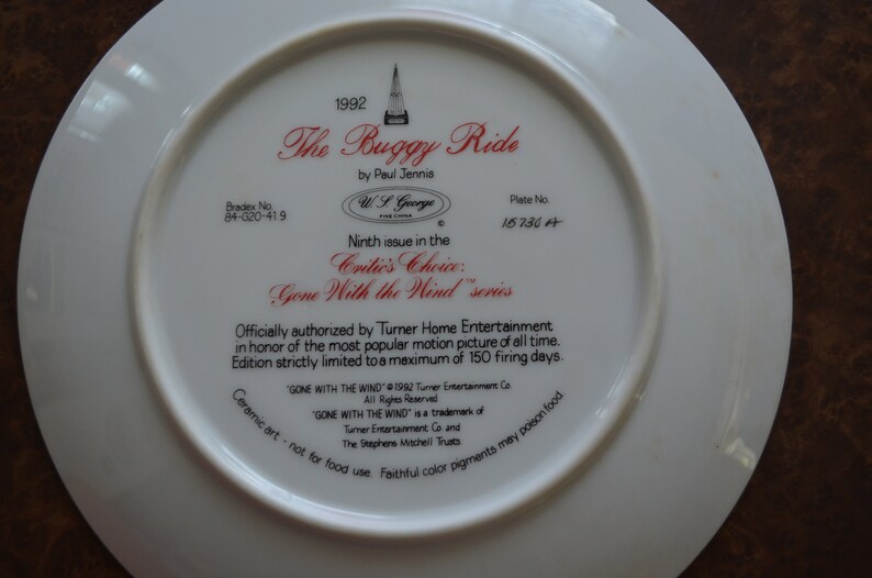 Critics Choice: Gone With the Wind Series Collectible Plate The Buggy Ride by Paul Jennis 1992 Limited Edition