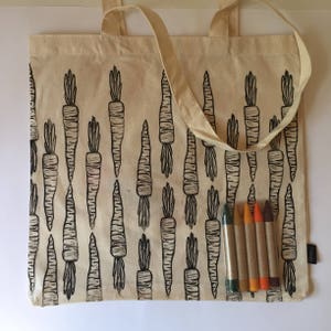 Carrot: Color Your Own Market Tote Kit with 5 Handmade Eco-friendly Soy & Beeswax Crayons image 1