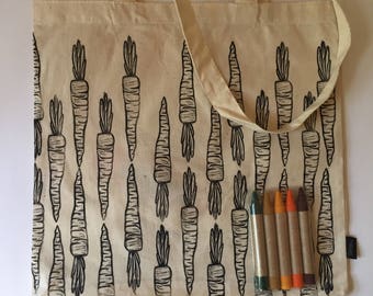 Carrot: Color Your Own Market Tote Kit with 5 Handmade Eco-friendly Soy & Beeswax Crayons