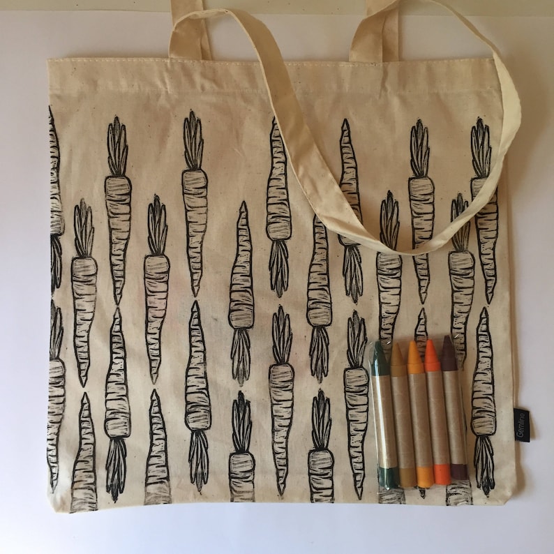 Carrot: Color Your Own Market Tote Kit with 5 Handmade Eco-friendly Soy & Beeswax Crayons image 1