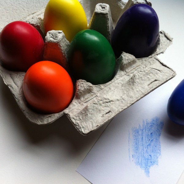 Eggs: Eco-friendly Set of 6 Handmade Soy & Bees Wax Crayons - Great First Crayon