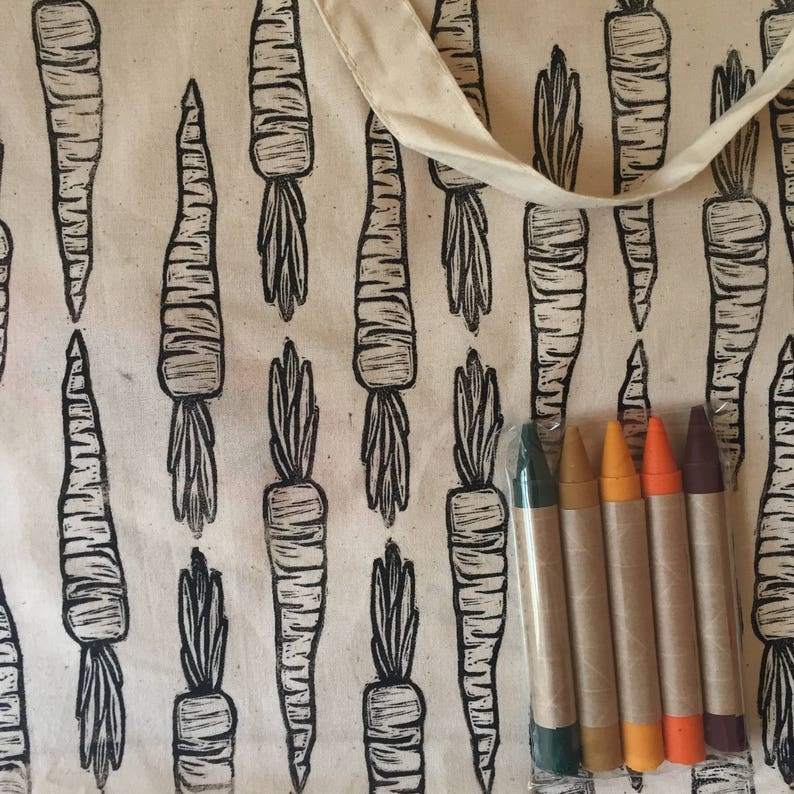 Carrot: Color Your Own Market Tote Kit with 5 Handmade Eco-friendly Soy & Beeswax Crayons image 2