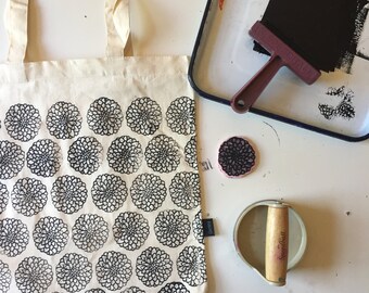 Dahlia: Color Your Own Market Tote Kit with 5 Handmade Eco-friendly Soy & Beeswax Crayons