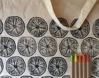 Citrus: Color Your Own Market Tote Kit with 5 Handmade Eco-friendly Soy & Beeswax Crayons