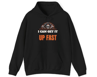 Sweat à capuche « Je peux le monter rapidement », Sweat-shirt humoristique pour mécanicien, Sweat à capuche blague sur le pont élévateur, Humour garage, Cadeau pour garage