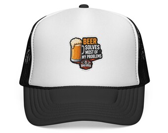 Casquette trucker « La bière résout la plupart de mes problèmes » | Chapeau en maille à motif bière