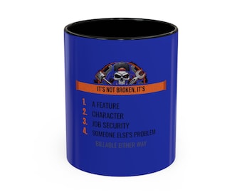 Mug « Ce n'est pas cassé, c'est une fonctionnalité », Mug humoristique pour programmeur, Cadeau humoristique sur le thème de la technologie, Mug blague de mécanicien, Cadeau mème sur le support informatique