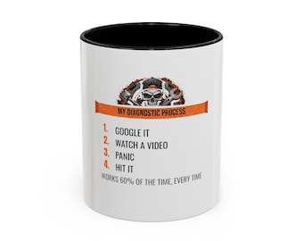 Mug « Mon processus de diagnostic », Mug humoristique pour mécanicien, Cadeau blague « Googlez-le », Mug humour informatique, Cadeau pour réparateur