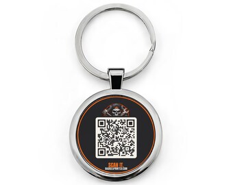 Porte-clés rond tête de mort avec code QR | Porte-clés rond en acier inoxydable