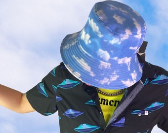 90s Clouds and Sky Baby Blue Bucket Hat Cap