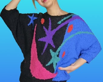 Vintage Black Multicolored 90s Knit Sweater