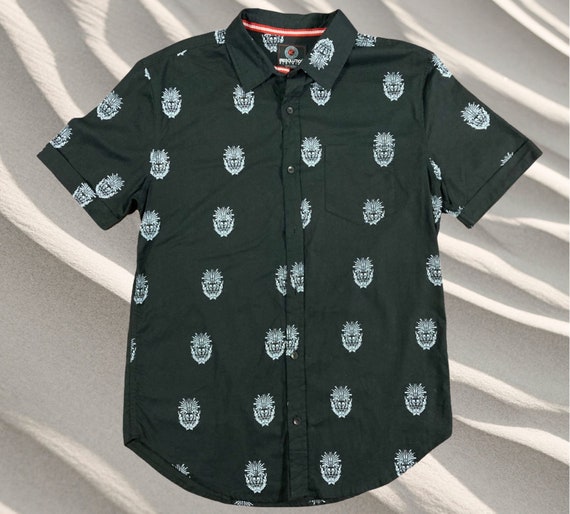 Vintage Black Skull Patterned Button Down Oxford … - image 2