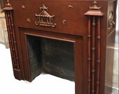 CHINOISERIE FIREPLACE MANTEL ZENiTH Radio 1930 s 40 s, Quite Unusual Asian Mantel with Pagoda and Dragon Etc at Ageless Alchemy