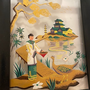 Mid Century Chinoiserie Lighted Wall Art Formed Products Co. Elmhurst New York, Pagoda, Phoenix, Lighted Shadow Box at Ageless Alchemy image 2