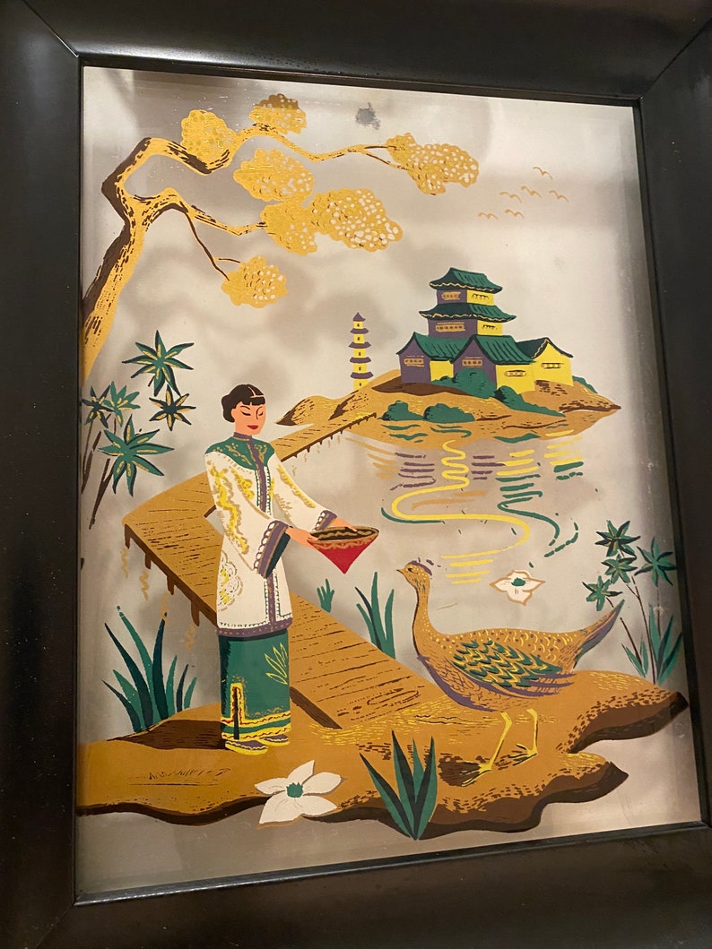 Mid Century Chinoiserie Lighted Wall Art Formed Products Co. Elmhurst New York, Pagoda, Phoenix, Lighted Shadow Box at Ageless Alchemy image 2